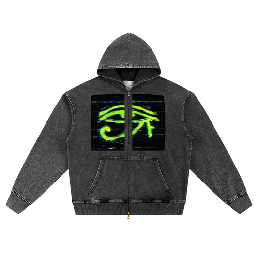 Rebellious World Snow Wash Oversized Zip-Up Hoodie - REBELLIOUS1S