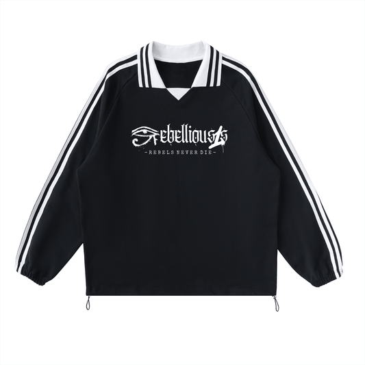 REBELLIOUS1S Contrast Striped Lapel Collar Sweatshirt - REBELLIOUS1S